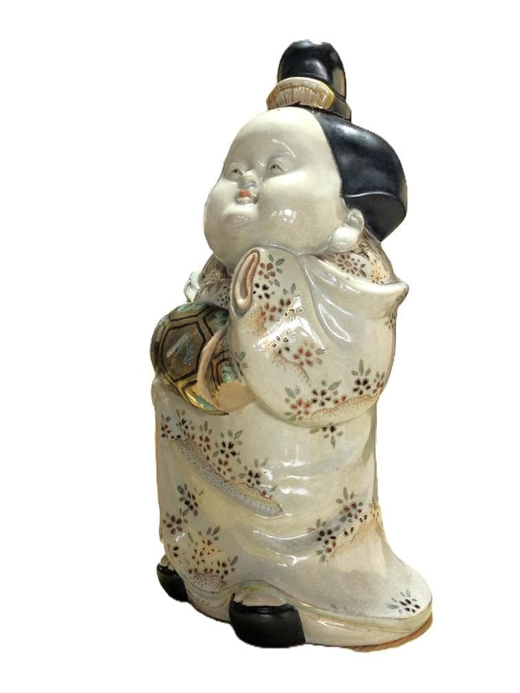 【 京清水焼骨董 金襴手お多福置物 】　仁清窯陶印　傷みあり