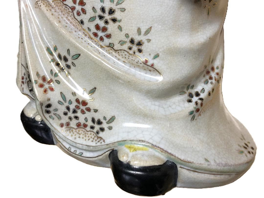 【 京清水焼骨董 金襴手お多福置物 】　仁清窯陶印　傷みあり