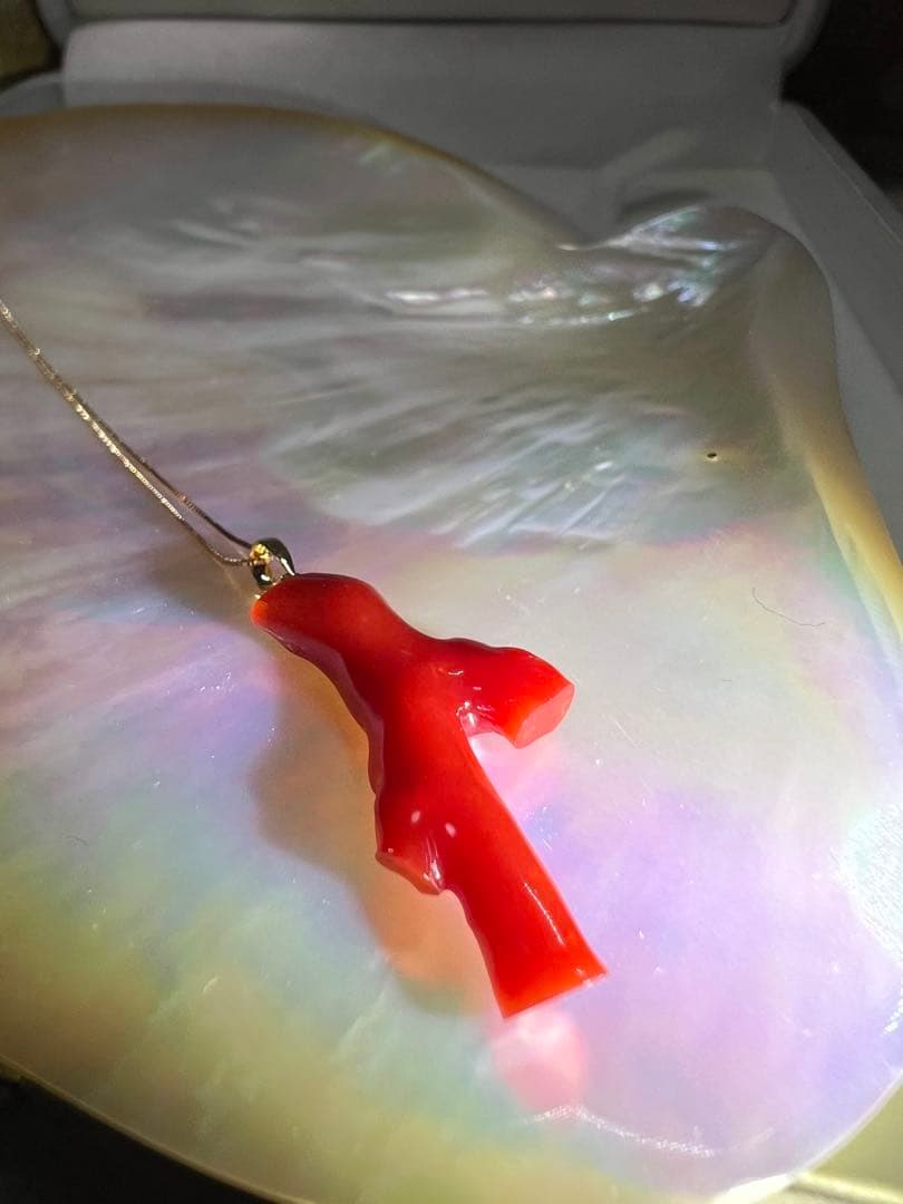 【極上の純国産☆】天然　血赤サンゴ　高知県産　9.542ct k18ペンダント