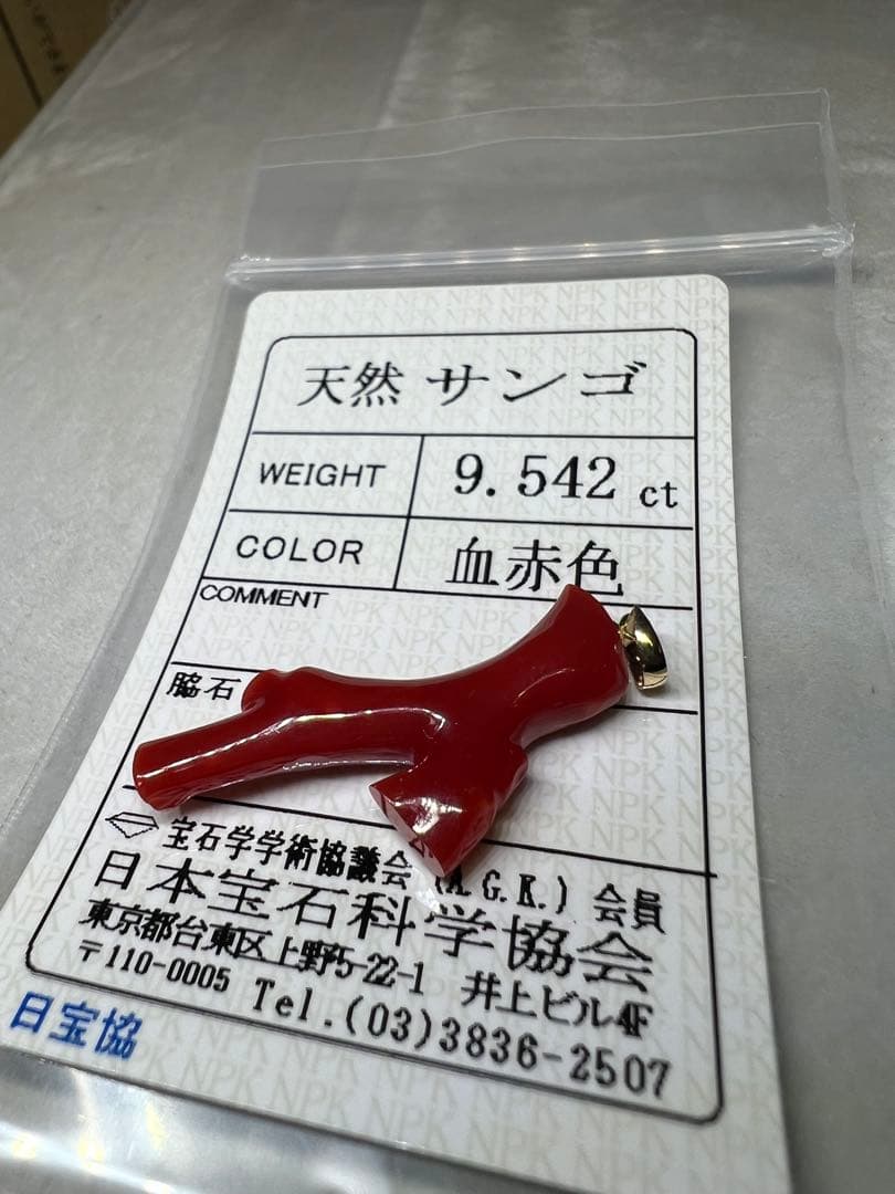 【極上の純国産☆】天然　血赤サンゴ　高知県産　9.542ct k18ペンダント
