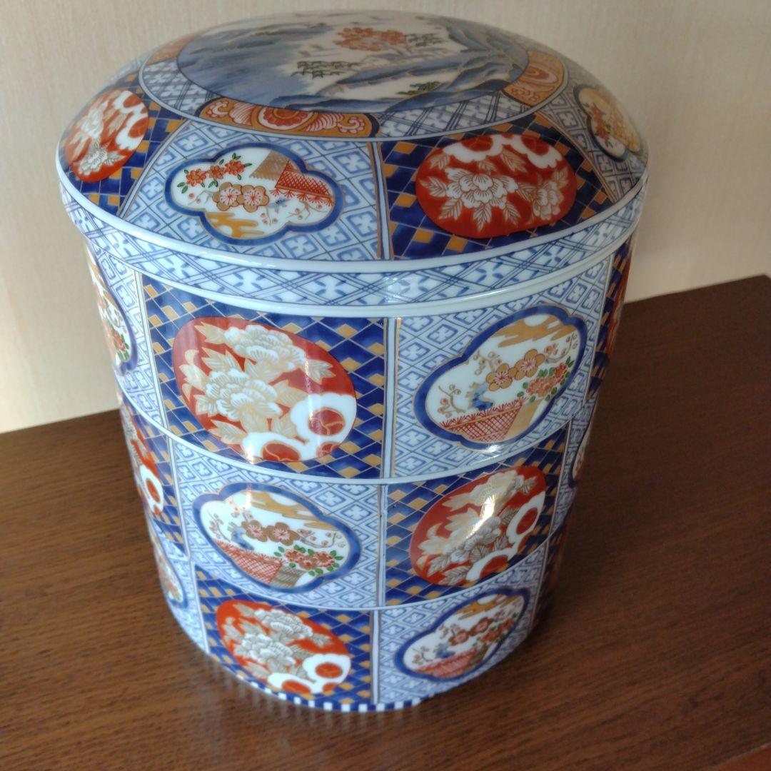 古伊万里写 三段重　おせち料理　庫山窯　青色模様