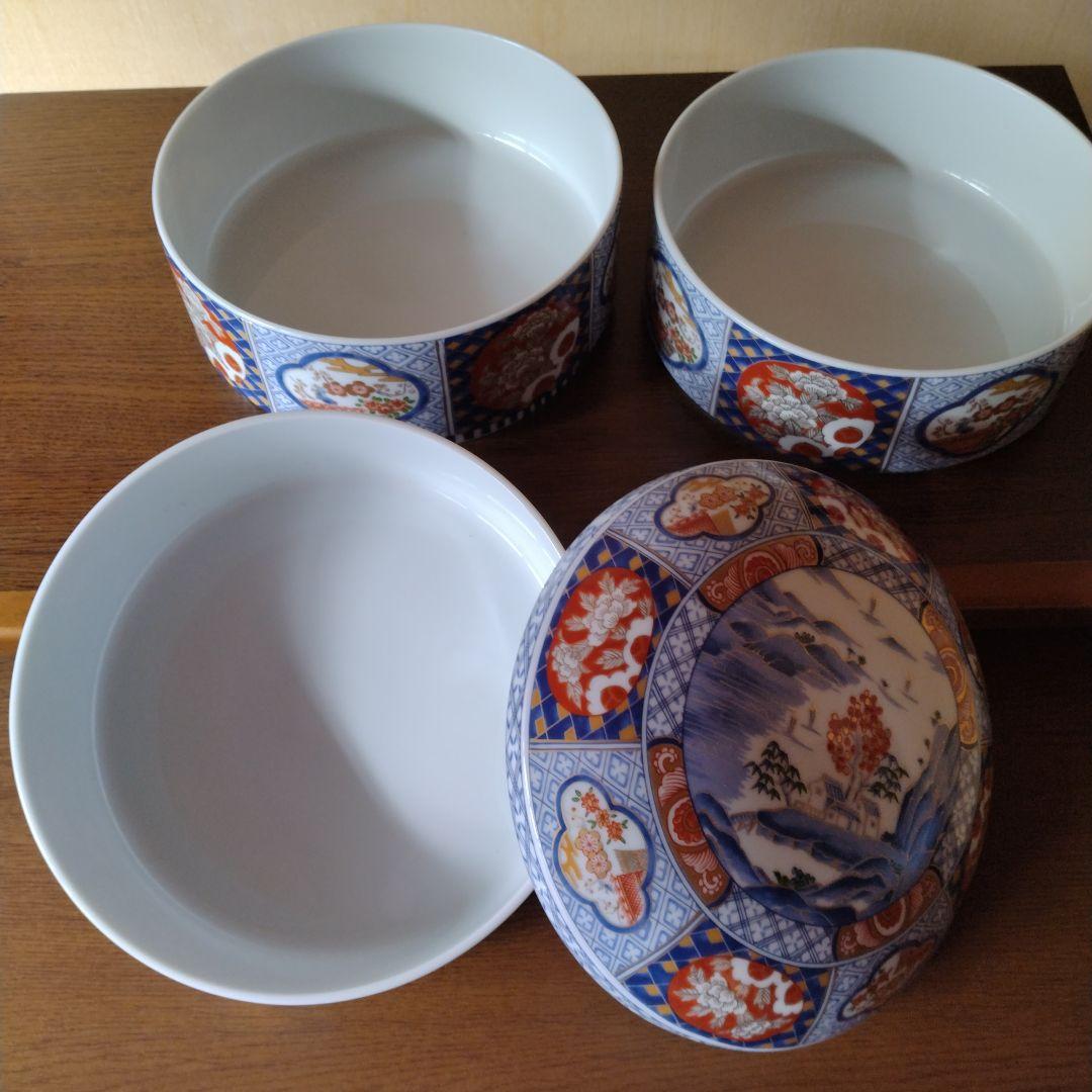 古伊万里写 三段重　おせち料理　庫山窯　青色模様