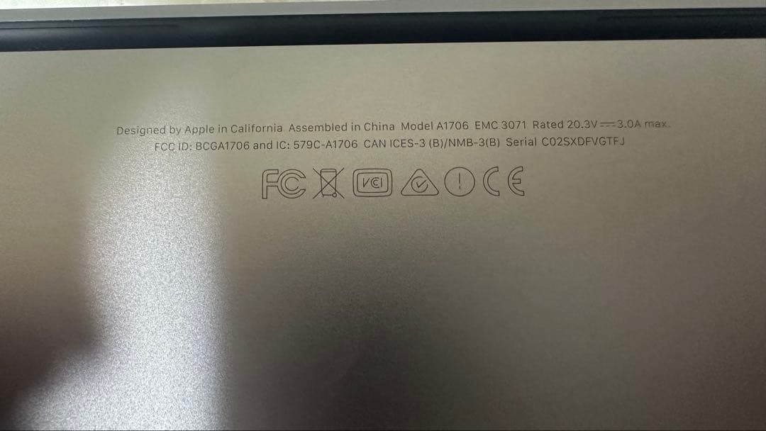 [ジャンク]MacBook Pro 13インチ Model A1706