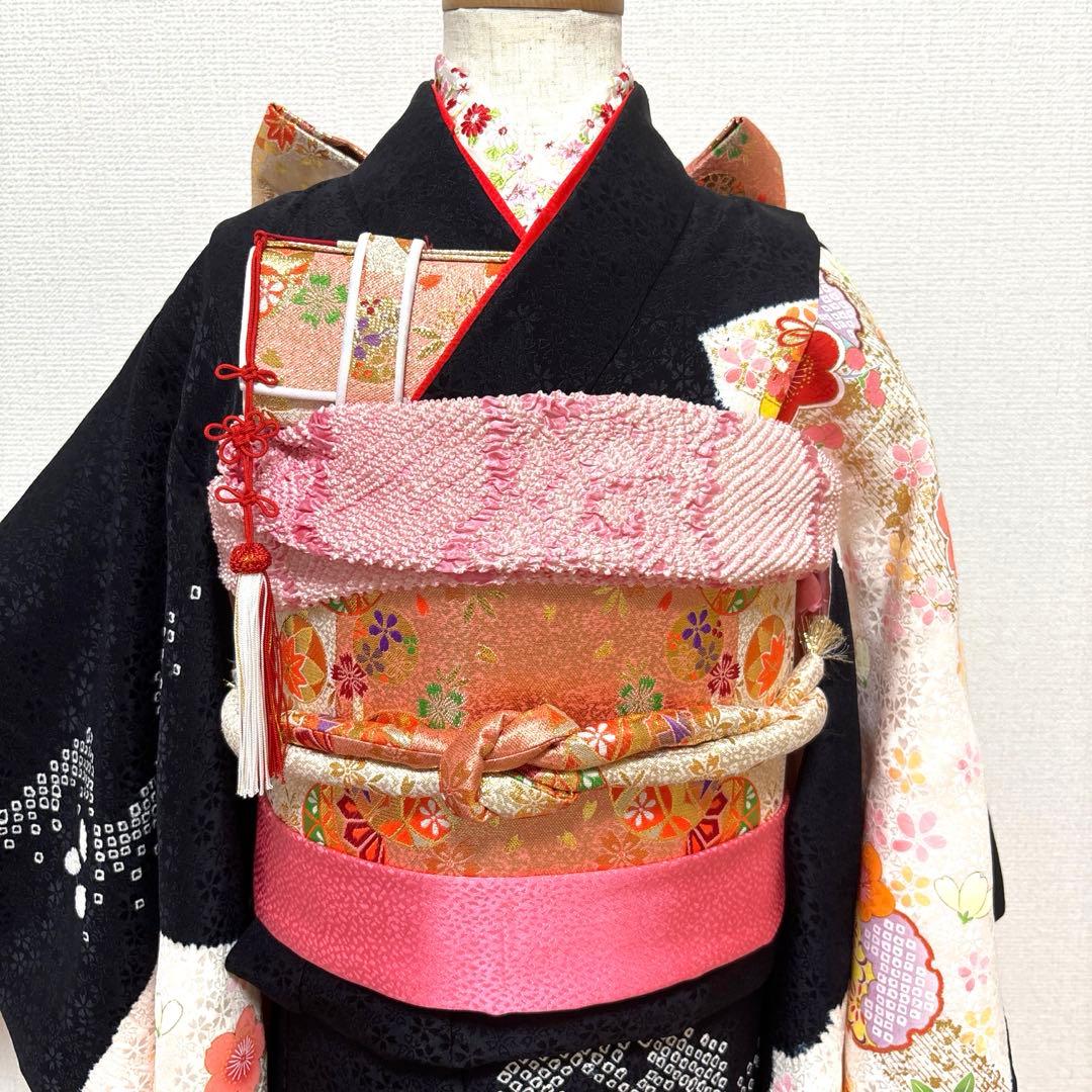 七五三　正絹　着物セット　７歳　部分絞り