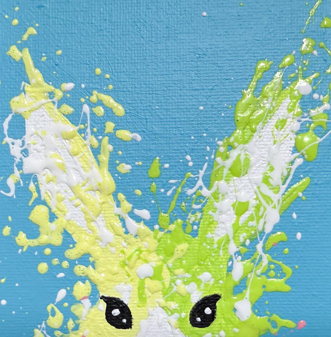 ウサギ 原画 アクリル画 インテリアアート「荒ぶるウサギ」