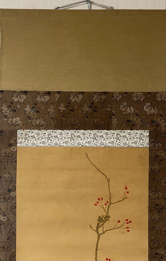 掛け軸　逸陵 絵［花鳥ノ図］絹本　日本画 送料込み！