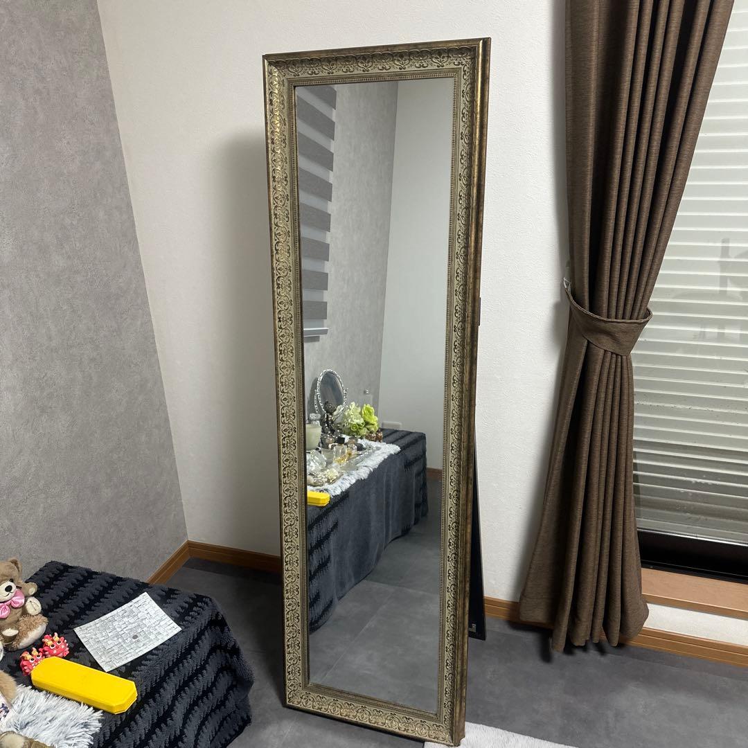 最終値下げ‼️アンティーク調装飾的ゴールドフレームスタンドミラー