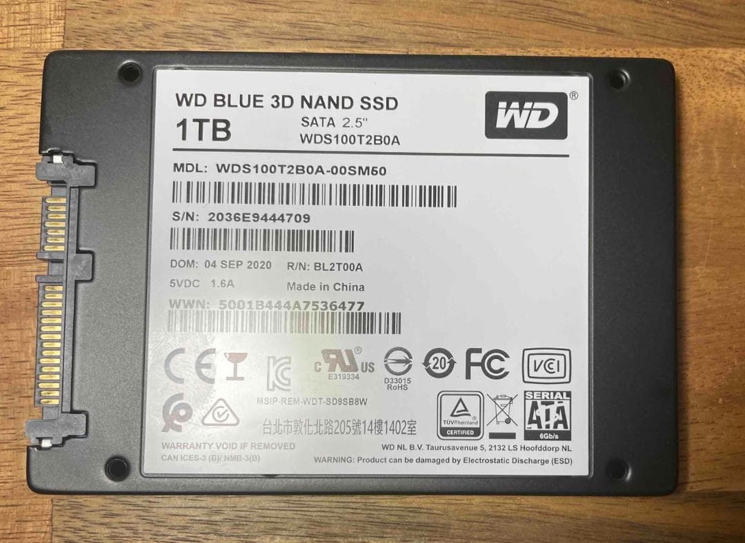 使用時間297時間 WD 2.5インチ SATA SSD 1TB