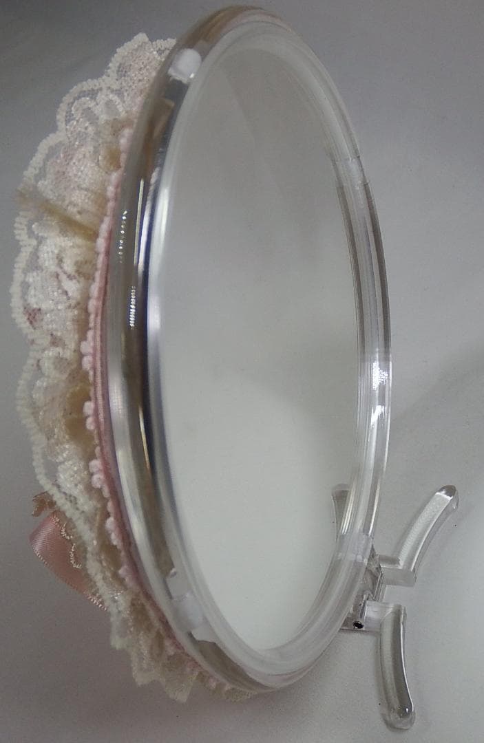 LALUICE【ラルイス】ピンク フリル テディベア 手鏡 スタンドミラー