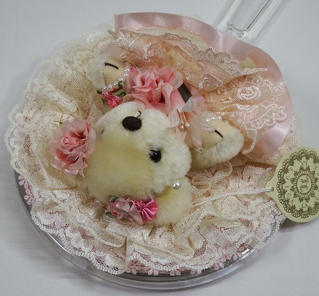 LALUICE【ラルイス】ピンク フリル テディベア 手鏡 スタンドミラー