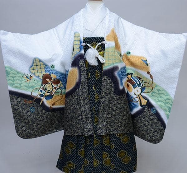 七五三 五歳 男児 羽織袴フルセット 白地 袴変更可能 NO34286