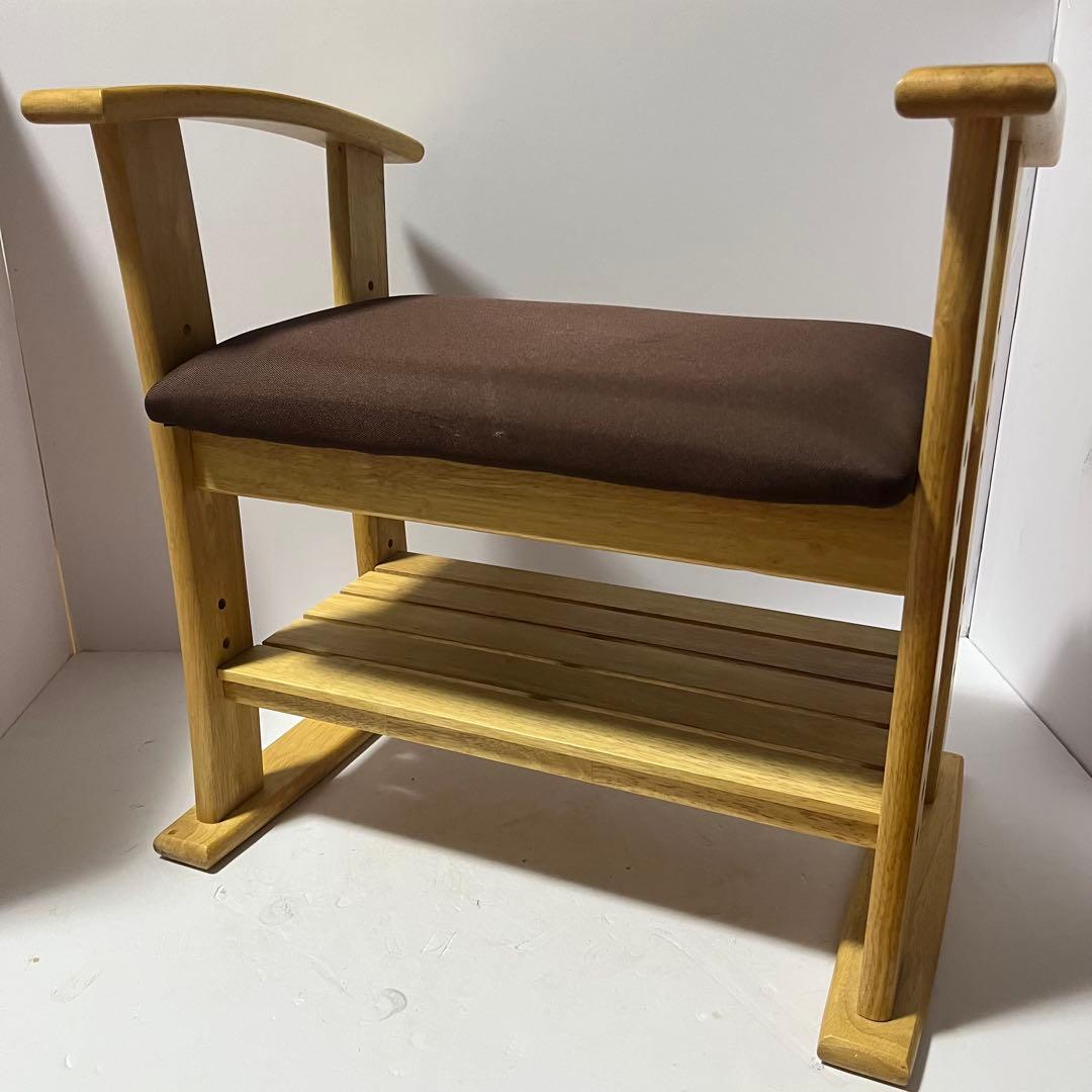 ドウシシャ 高座椅子 肘付スツール 木製チェア 高さ調節可