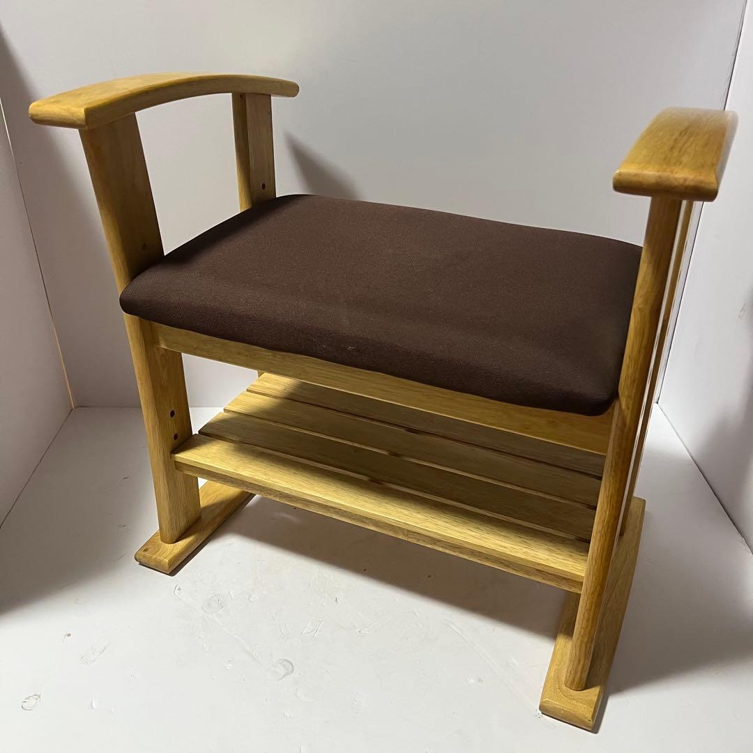 ドウシシャ 高座椅子 肘付スツール 木製チェア 高さ調節可