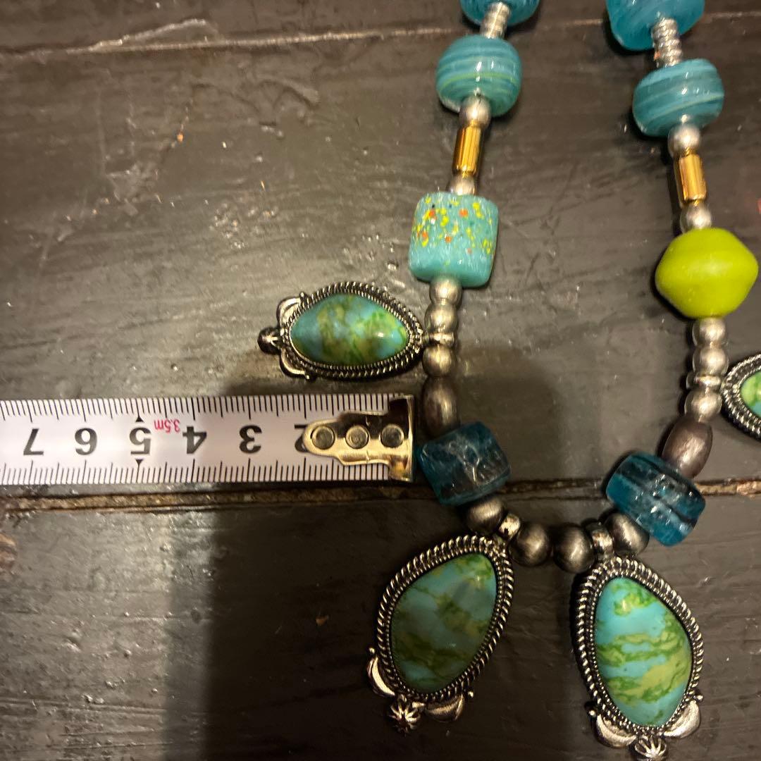 ターコイズ&ビーズのペンダントネックレス
