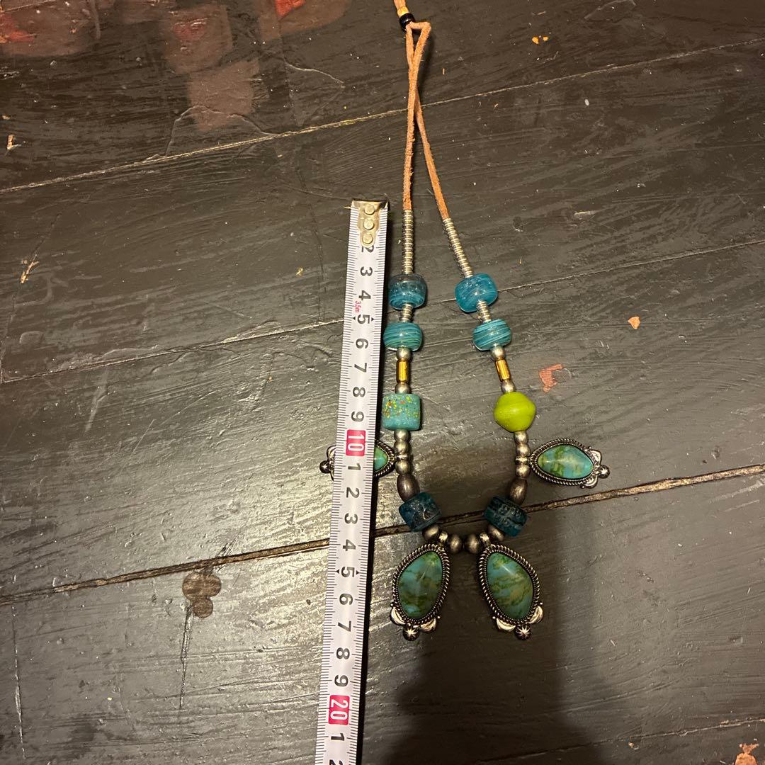 ターコイズ&ビーズのペンダントネックレス