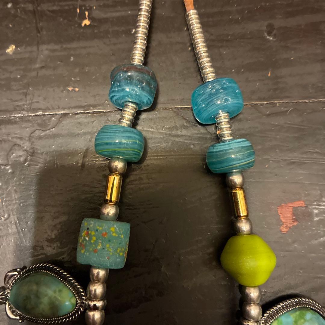 ターコイズ&ビーズのペンダントネックレス