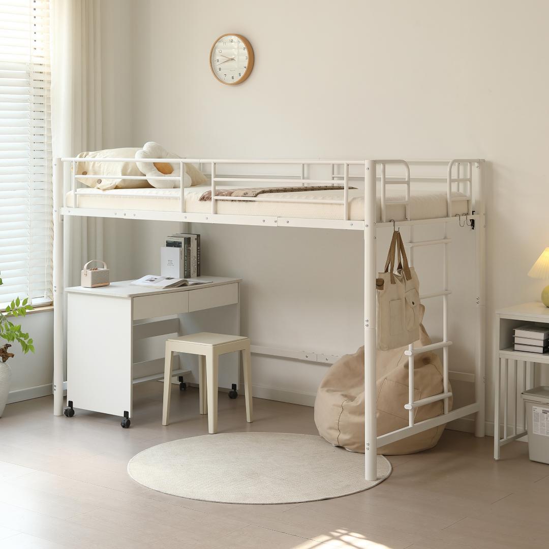 スチール製ロフトベッド【S·シングル】 高さ140cmロータイプ WHITE