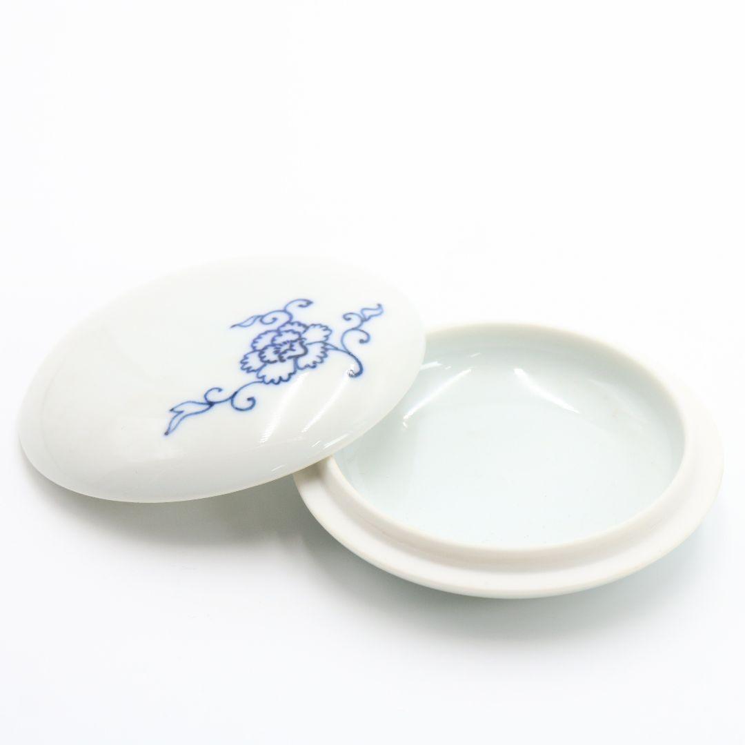 二代 諏訪蘇山作 染付牡丹香合 共箱 茶道具　C156　1F14