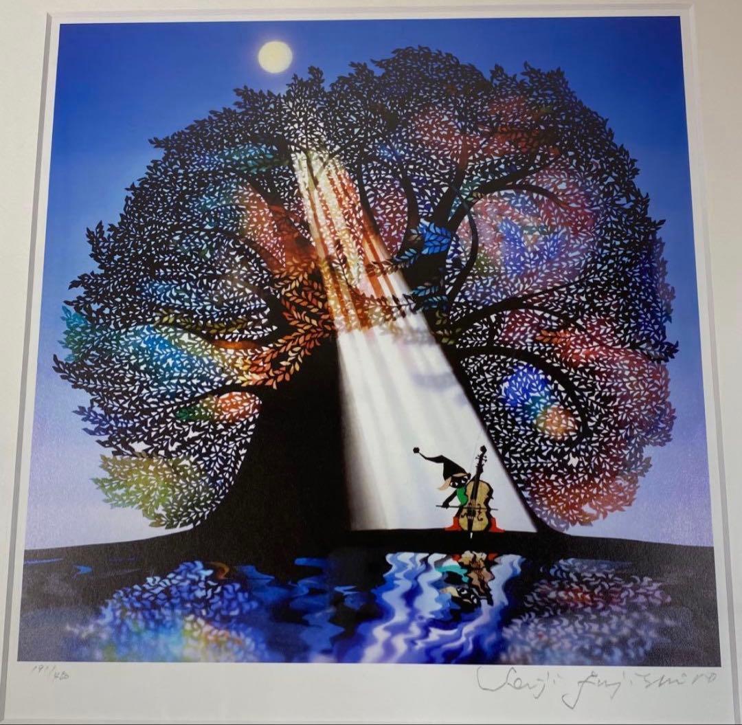真作 藤城清治 月光の響き 直筆サイン入り レフグラフ 裏書きあり