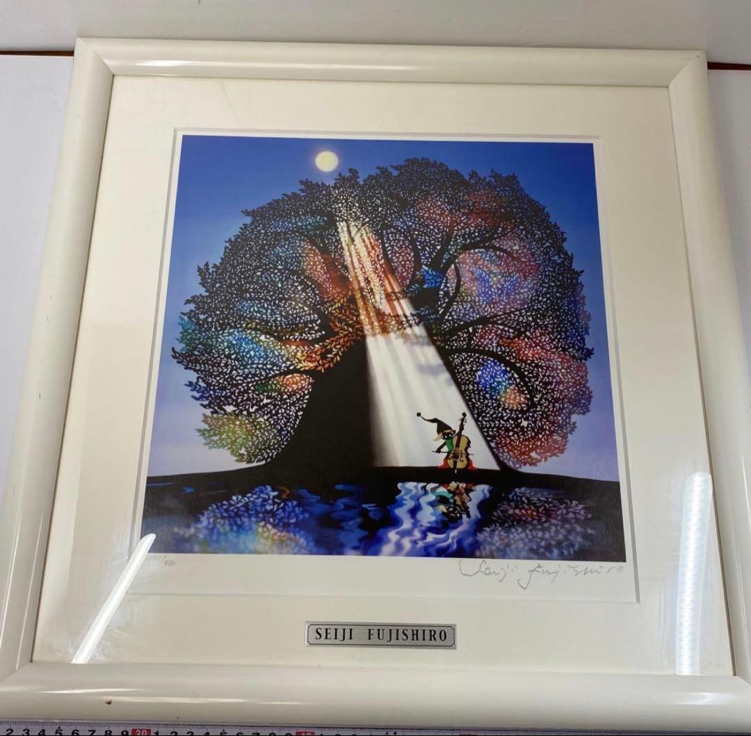 真作 藤城清治 月光の響き 直筆サイン入り レフグラフ 裏書きあり