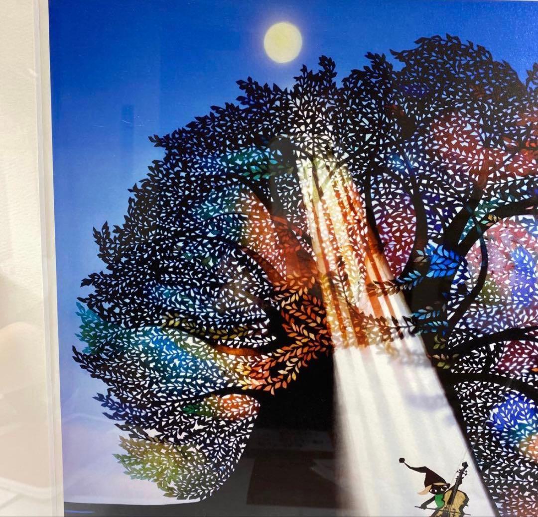 真作 藤城清治 月光の響き 直筆サイン入り レフグラフ 裏書きあり