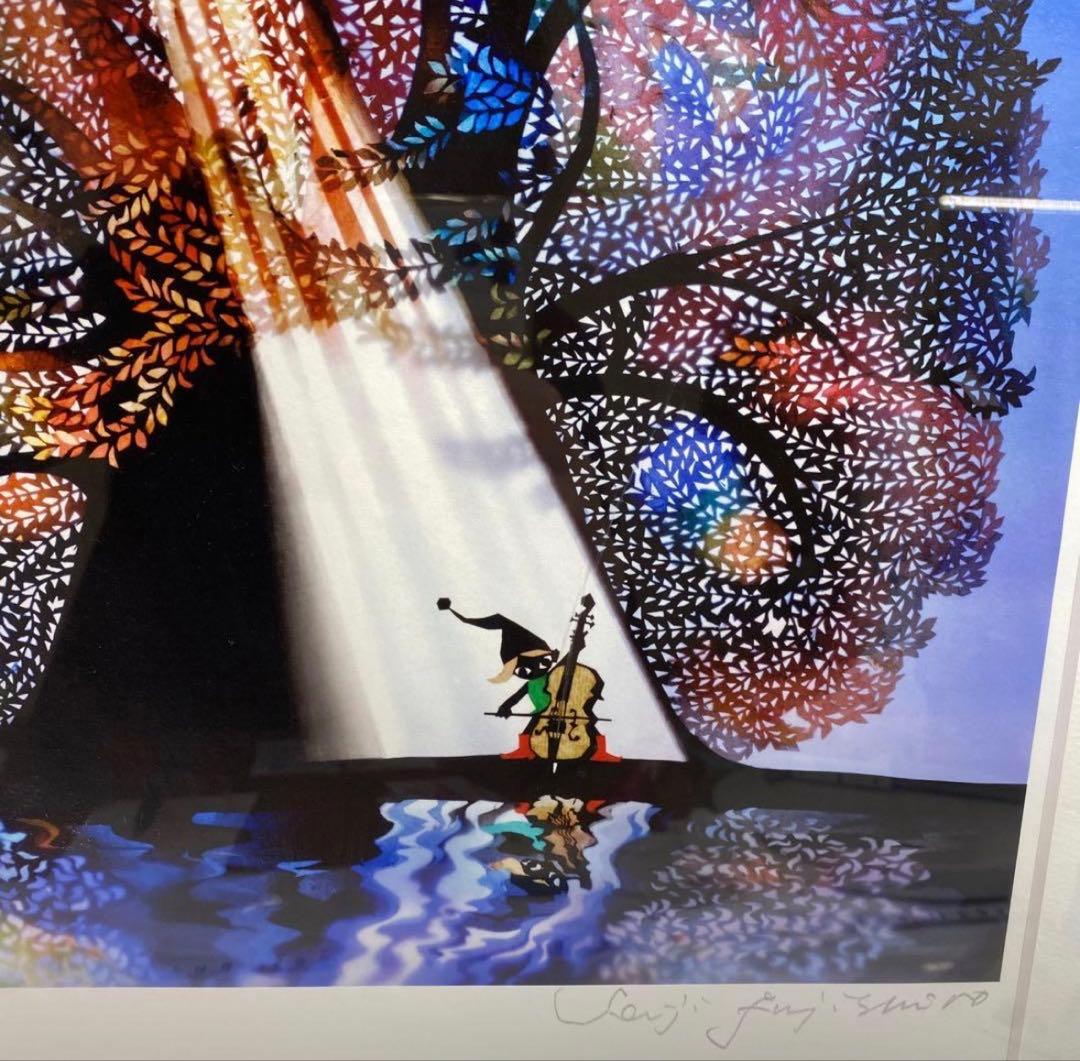 真作 藤城清治 月光の響き 直筆サイン入り レフグラフ 裏書きあり