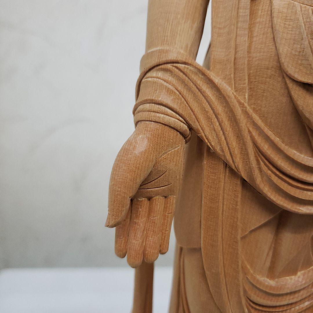 蔵出し特価　魔除け願いを叶える仏像★白木 聖観音菩薩像1尺立★訳あり