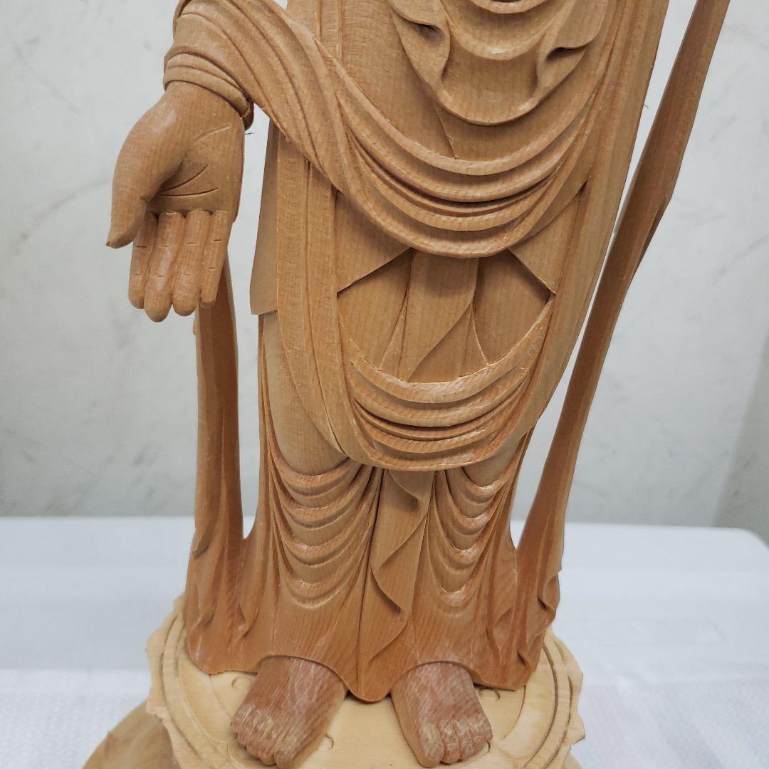 蔵出し特価　魔除け願いを叶える仏像★白木 聖観音菩薩像1尺立★訳あり