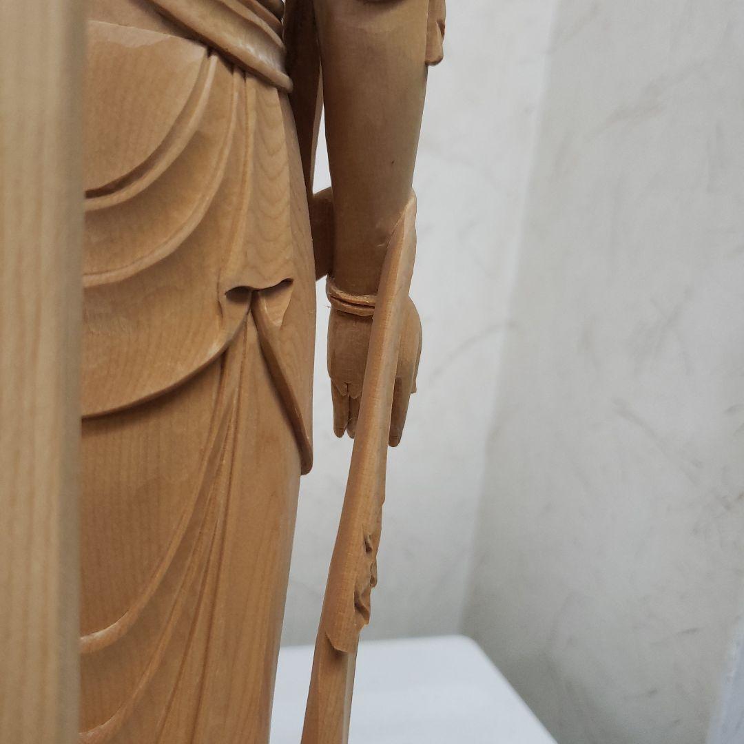 蔵出し特価　魔除け願いを叶える仏像★白木 聖観音菩薩像1尺立★訳あり