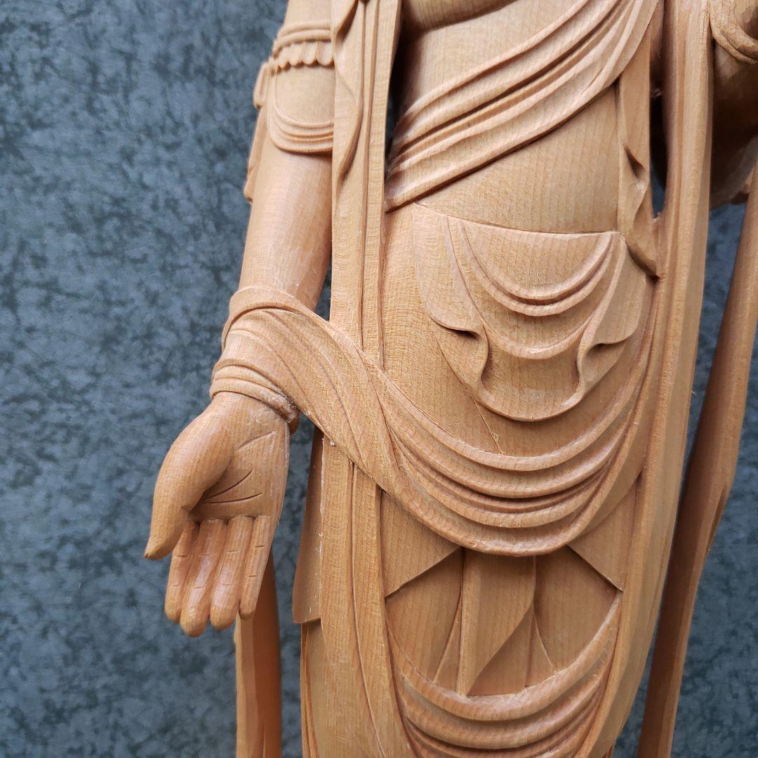 蔵出し特価　魔除け願いを叶える仏像★白木 聖観音菩薩像1尺立★訳あり