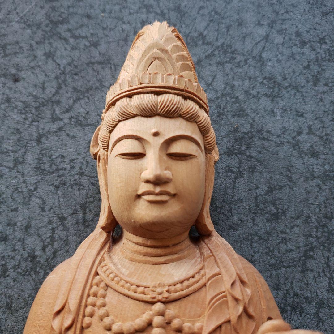 蔵出し特価　魔除け願いを叶える仏像★白木 聖観音菩薩像1尺立★訳あり