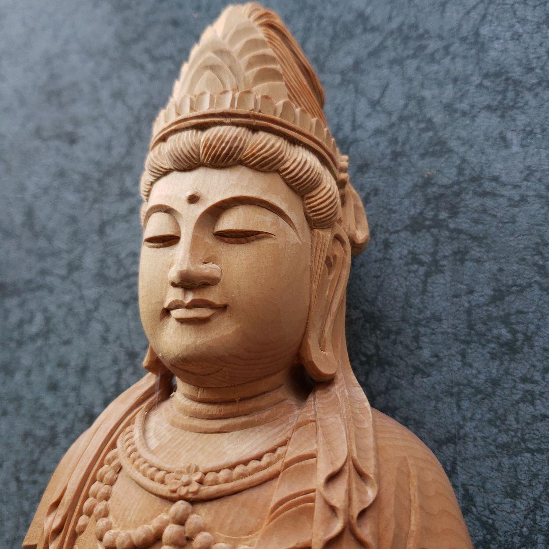 蔵出し特価　魔除け願いを叶える仏像★白木 聖観音菩薩像1尺立★訳あり