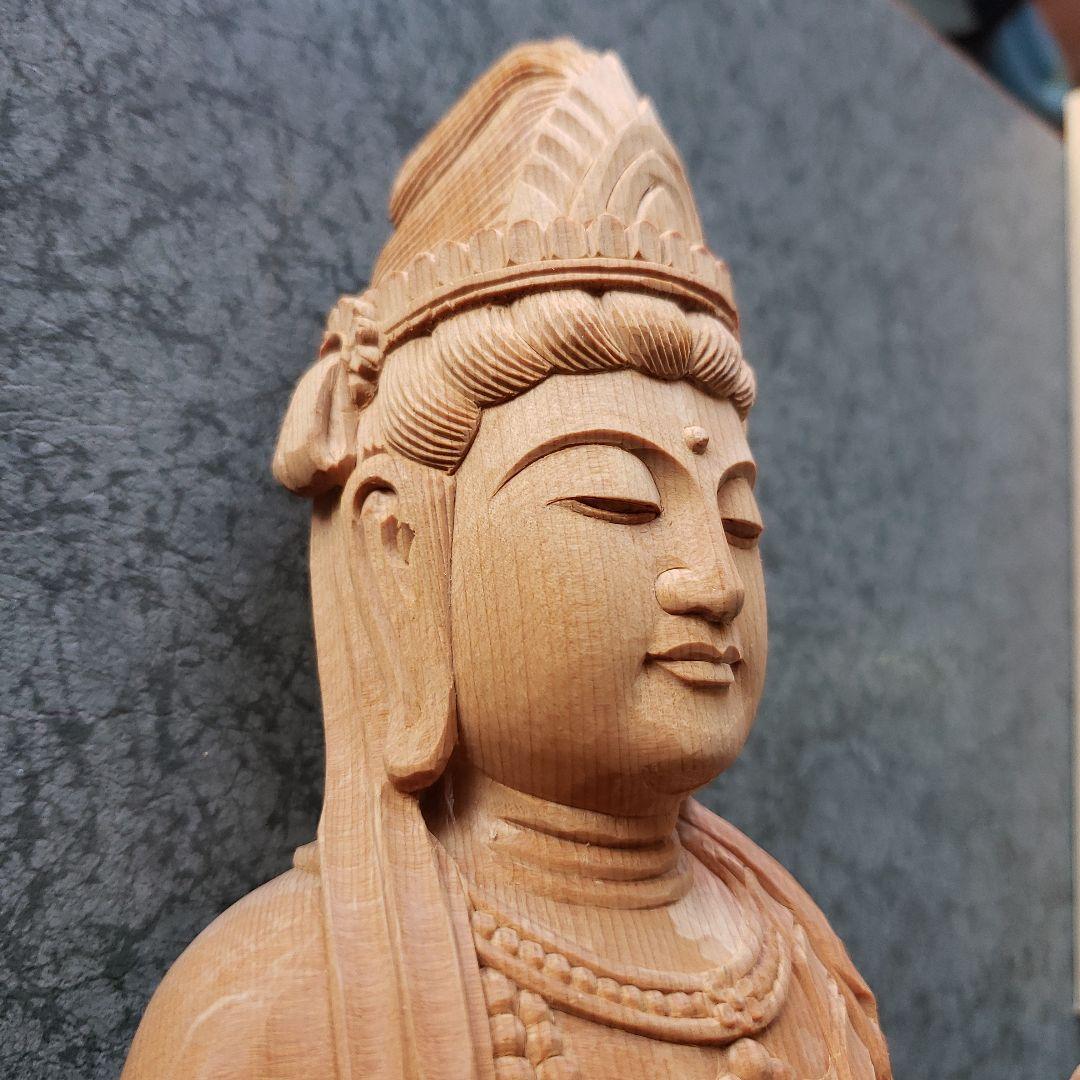 蔵出し特価　魔除け願いを叶える仏像★白木 聖観音菩薩像1尺立★訳あり