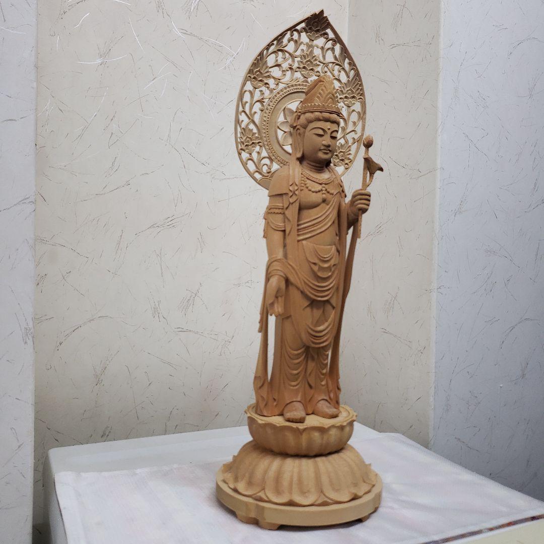 蔵出し特価　魔除け願いを叶える仏像★白木 聖観音菩薩像1尺立★訳あり