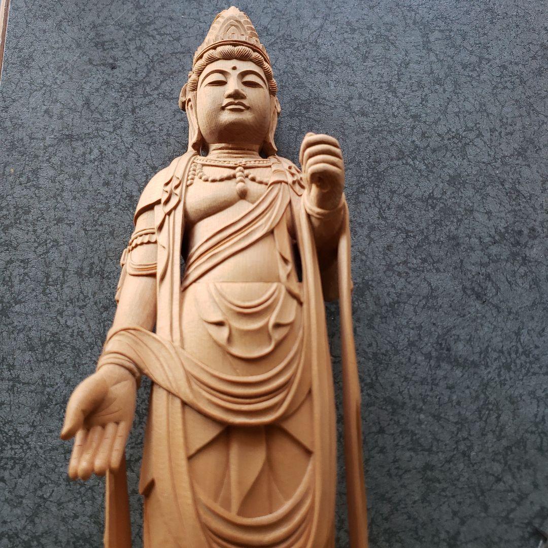 蔵出し特価　魔除け願いを叶える仏像★白木 聖観音菩薩像1尺立★訳あり