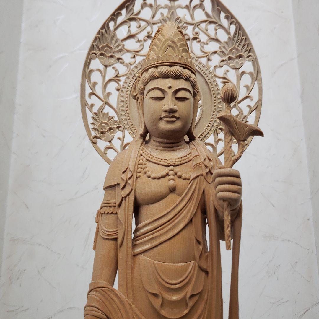 蔵出し特価　魔除け願いを叶える仏像★白木 聖観音菩薩像1尺立★訳あり