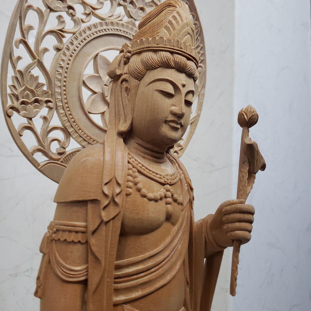 蔵出し特価　魔除け願いを叶える仏像★白木 聖観音菩薩像1尺立★訳あり