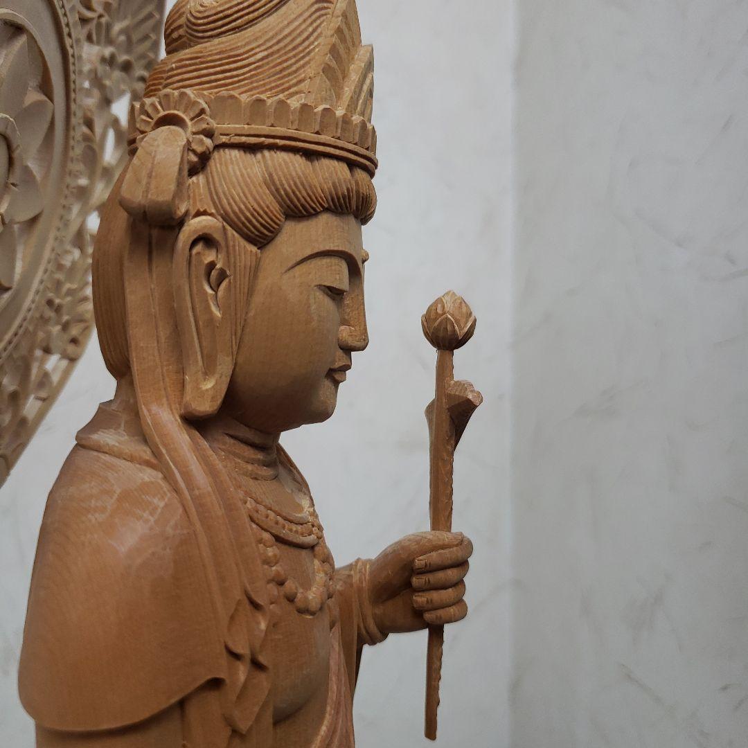 蔵出し特価　魔除け願いを叶える仏像★白木 聖観音菩薩像1尺立★訳あり