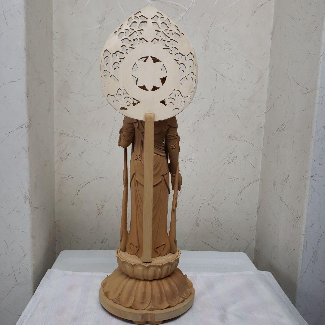 蔵出し特価　魔除け願いを叶える仏像★白木 聖観音菩薩像1尺立★訳あり