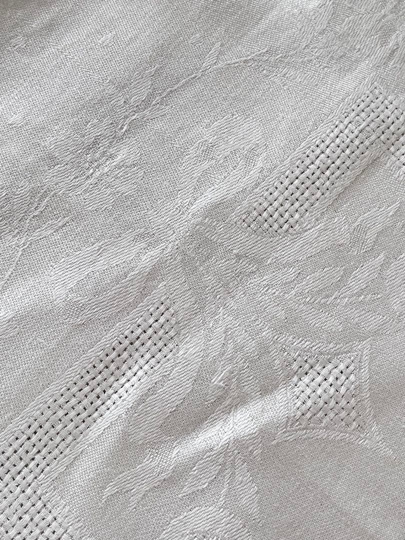 【美品】フランスアンティーク 手刺繍ダマスク フリル ホワイトエプロン