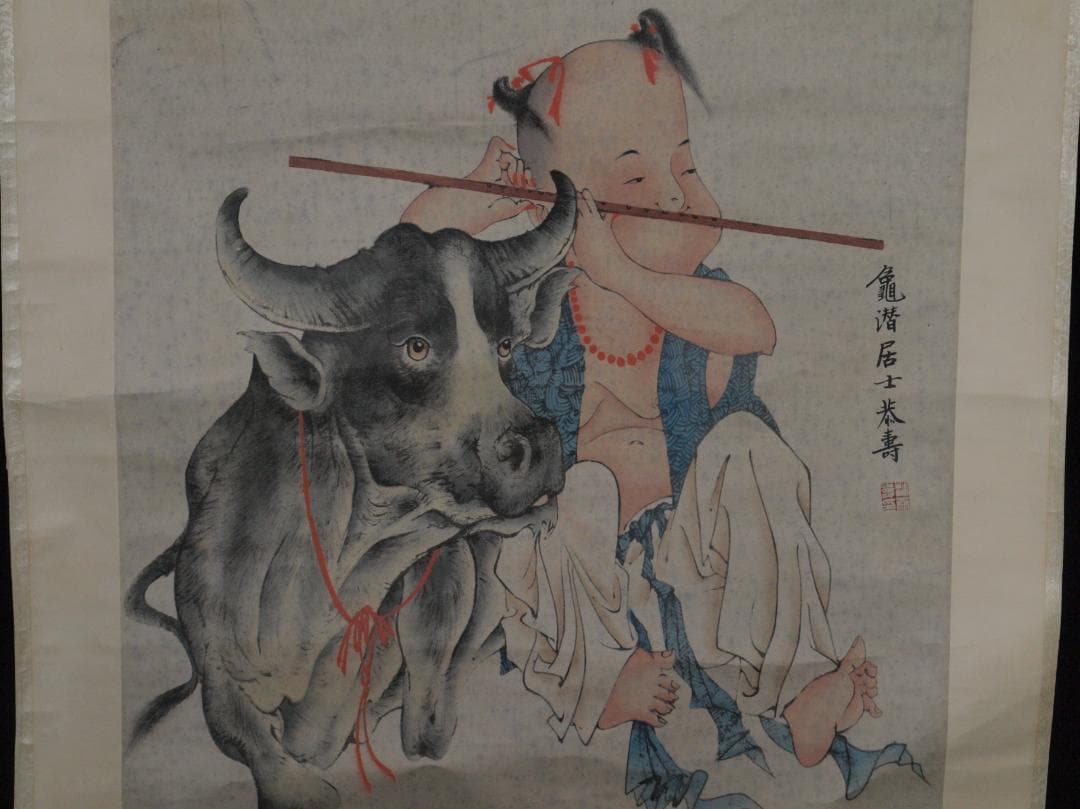 【骨董掛け】近代　牧童図　肉筆保証 唐物唐本　掛け軸 AK2160A9-2