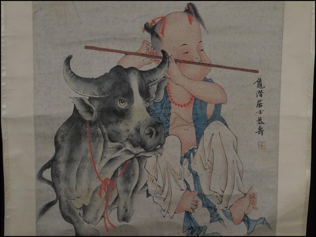 【骨董掛け】近代　牧童図　肉筆保証 唐物唐本　掛け軸 AK2160A9-2