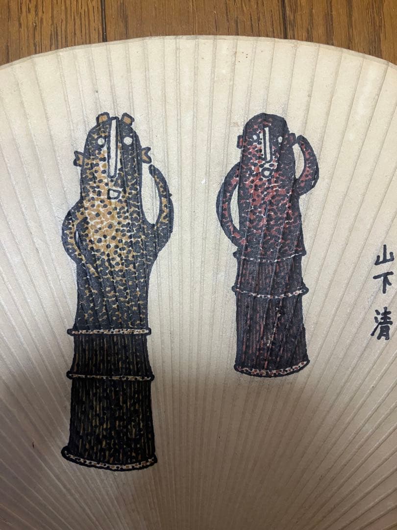 埴輪図 手描きペン画 古うちわ作品 作家不詳 額付