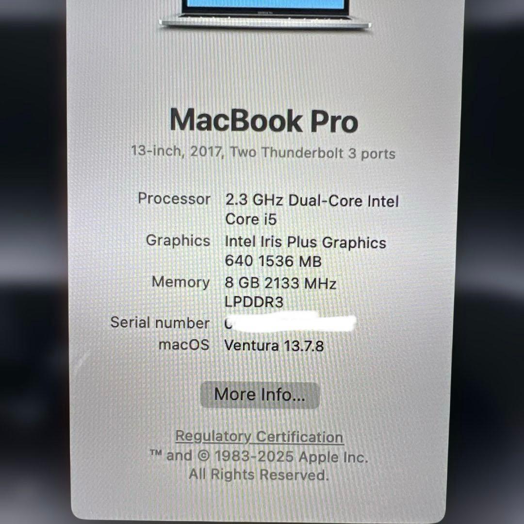 MacBook本体 MacBook Pro 2017 Intel i5 256GB 8GB RAM