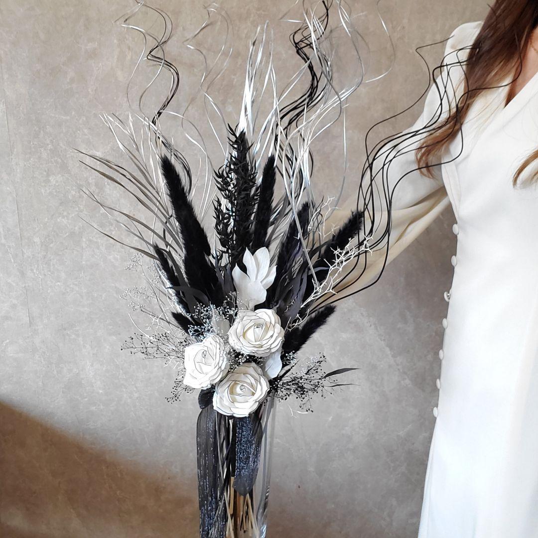 花瓶付き　特大　インテリア　ドライフラワー　スワッグ　アートプランツ　モノトーン