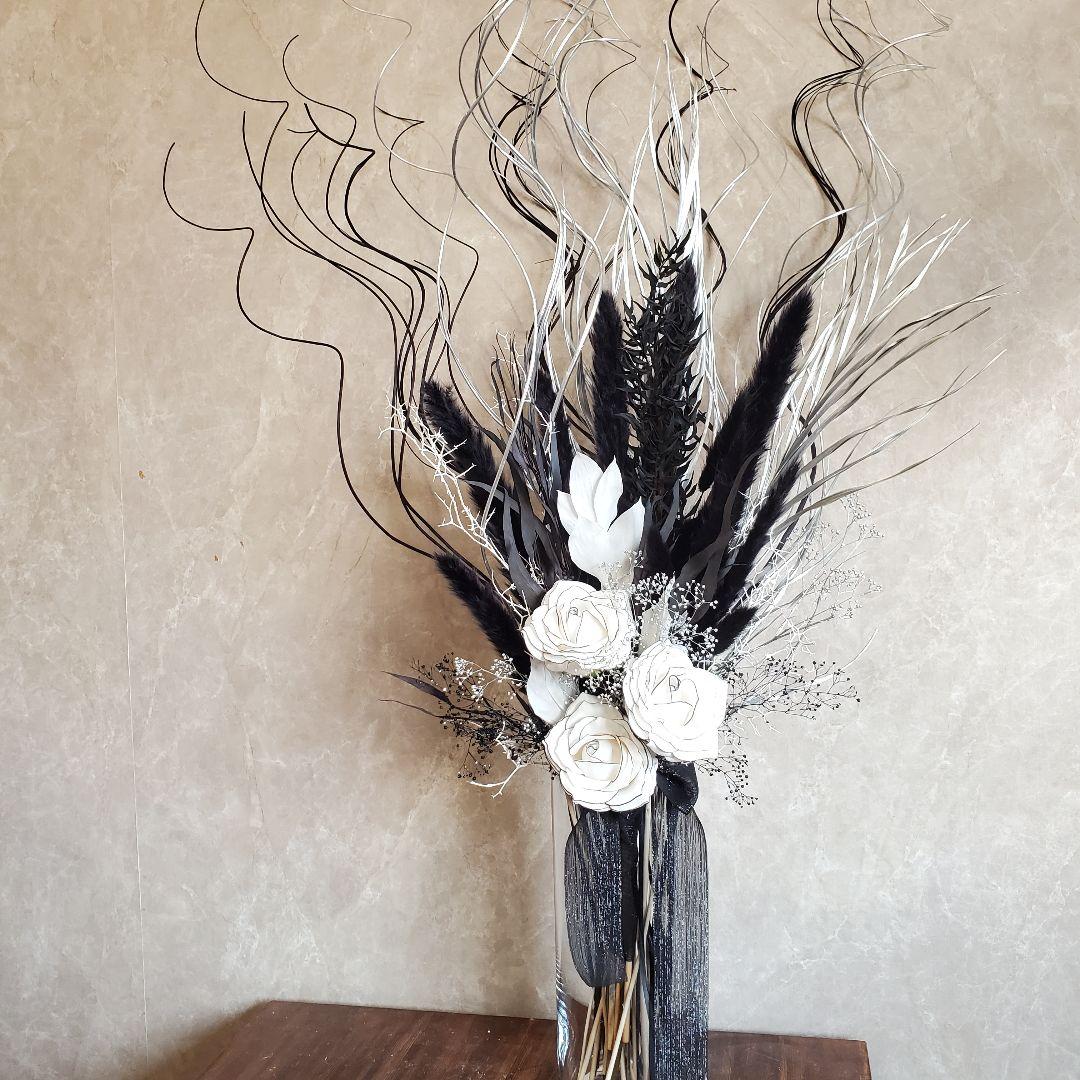 花瓶付き　特大　インテリア　ドライフラワー　スワッグ　アートプランツ　モノトーン