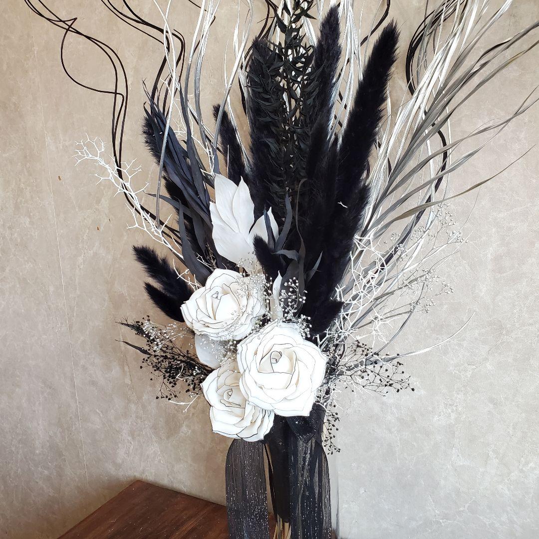 花瓶付き　特大　インテリア　ドライフラワー　スワッグ　アートプランツ　モノトーン