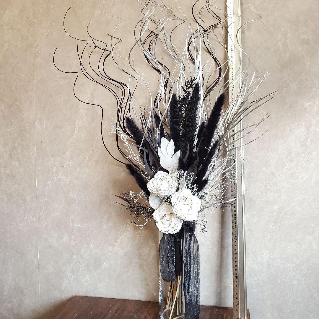 花瓶付き　特大　インテリア　ドライフラワー　スワッグ　アートプランツ　モノトーン
