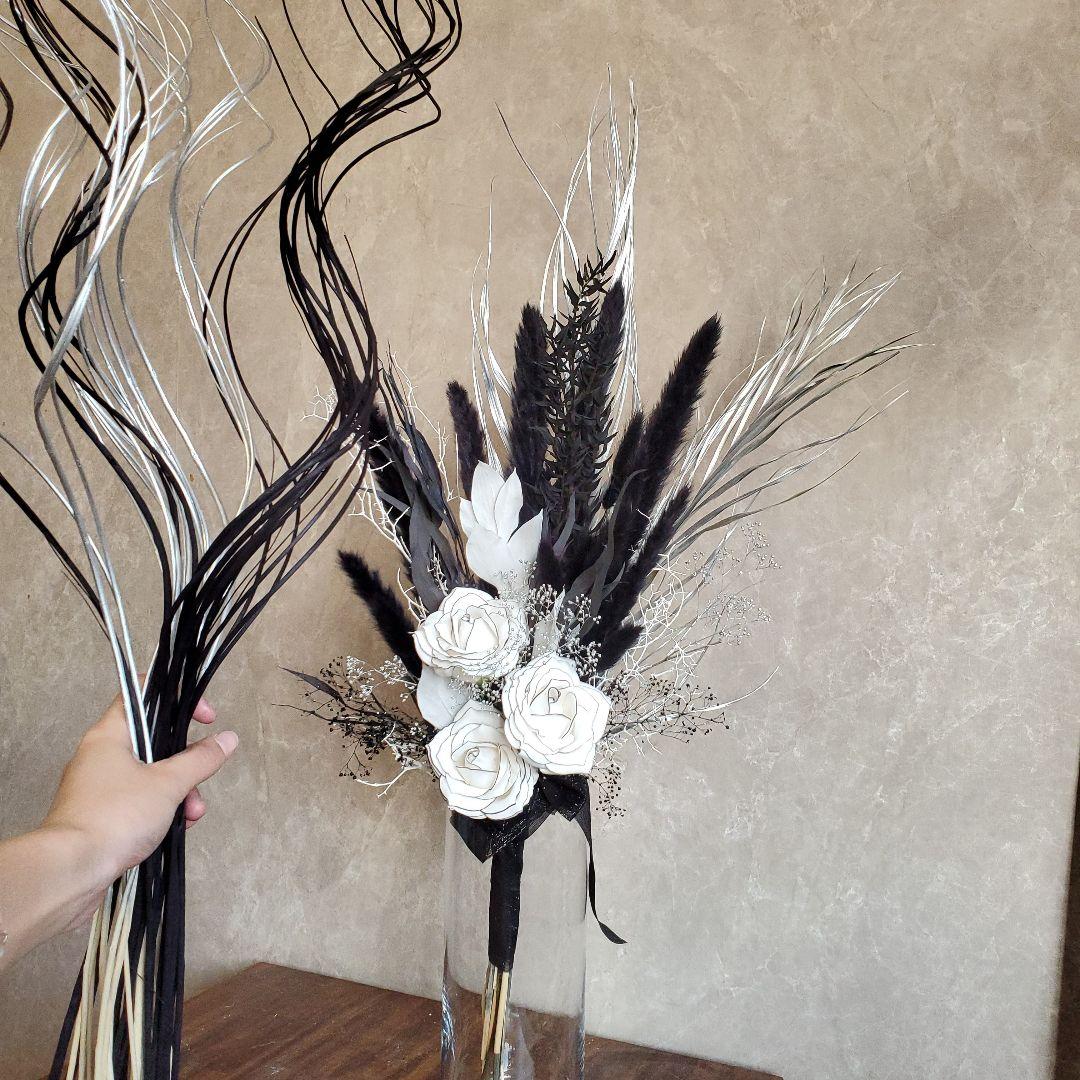 花瓶付き　特大　インテリア　ドライフラワー　スワッグ　アートプランツ　モノトーン