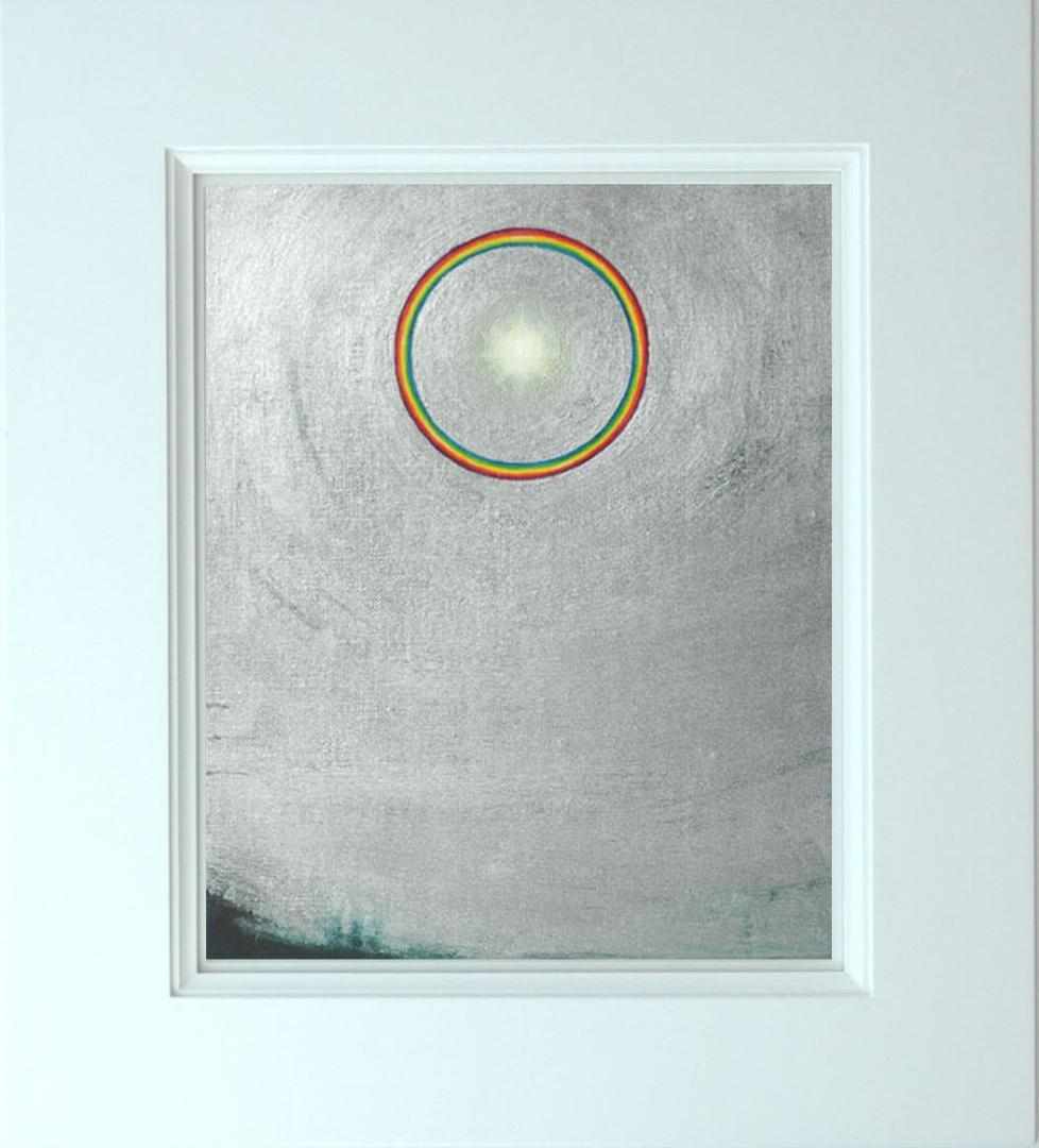 油絵 菅家令子 絵 絵画インテリア額付(青緑＋金色の枠) F3-S72023 祈